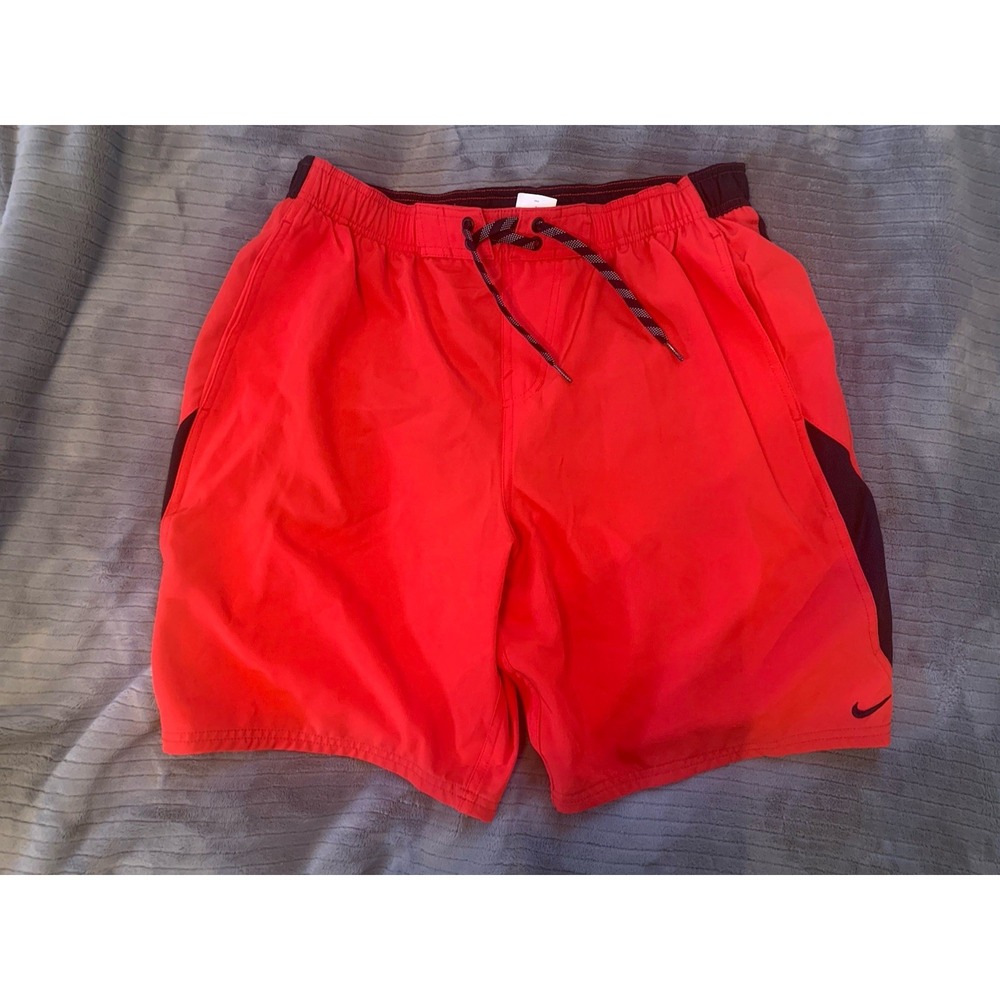 Nike Mens Shorts Swimsuit Large‎ Black Red Beach Drawstring